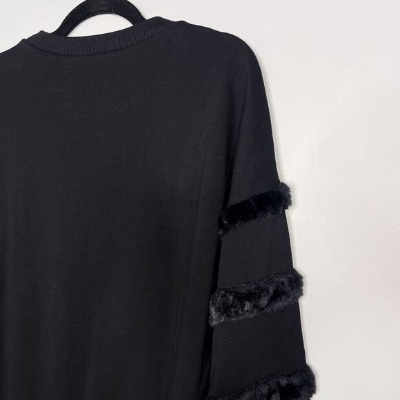 New See and Be Seen Large L Black Faux Fur Striped Detail Crew Neck Sweatshirt - Picture 5 of 11